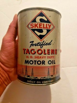 1950s Vintage Skelly Tagolene H.  D.  Motor Oil Can Full