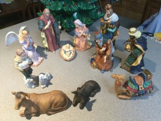 13 Piece Christmas Nativity Scene Set Large Ceramic Figures Faux Gem Accents