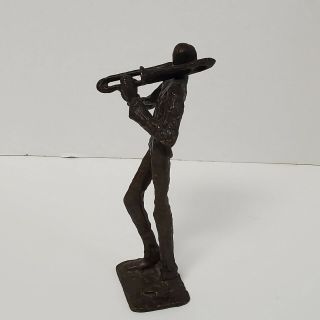 Mcm Brutalist Bronze Trombone Sculpture Jazz Band Musician Statue 7.  5 "
