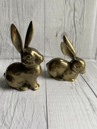 Vintage Brass Bunny Rabbit Figurines Set Of 2,  Cute Bunnies,  Easter,  Garden