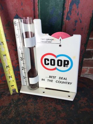 Vintage Coop Co - Op Rain Gauge Farm Sign - Recorder Best Deal In The Country Nos