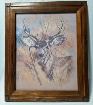 K Maroon 1978 Silent Buck Deer Solid Wood Picture Frame Vintage Signed Art Decor