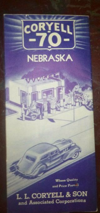 1942 Nebraska Road Map Coryell 70 Oil Gas