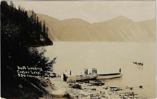 Early Boat Landing Crater Lake Oregon National Park Rppc Patterson Postcard