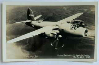 Rppc Postcard Wwii Ca 1940s Martin Bomber Airplane Us Army Air Force (ellis 817)