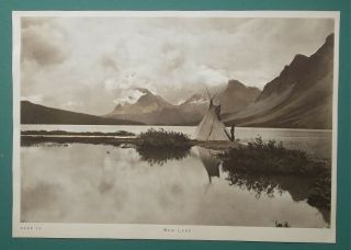 Canada Rocky Mountains Calm Bow Lake & Tepee Tent - 1925 Rotogravure Print