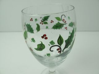 Libbey Holly Leaf Berry Christmas Water Wine Goblet Glasses 7 " - Set Of 10