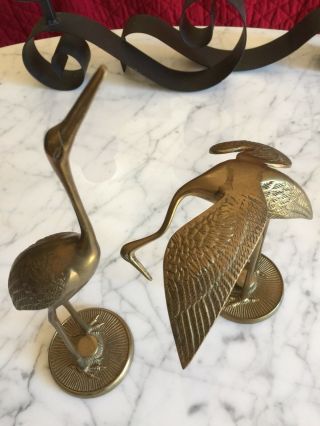 Set of 2 Vintage Brass Leonard Mfg.  Crane Egret Heron Bird mid - century figurines 2