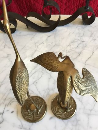 Set of 2 Vintage Brass Leonard Mfg.  Crane Egret Heron Bird mid - century figurines 3