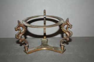 Vintage India Brass Dragon Griffin Sphere Orb Crystal Ball Holder Stand Base