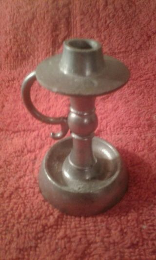 Vintage Pewter Candlestick Holder With Handle Sexton 1973 Holds Taper Candles 2