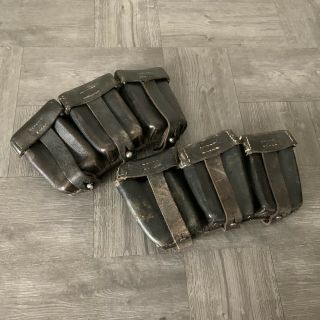 Two (2) Vintage Wwii Ww2 German Leather Triple Ammo Belt Pouch Case