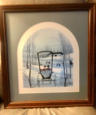 Framed P Pat Buckley Moss Print " Winters Eve " 1982 776/1000 Signed By Moss