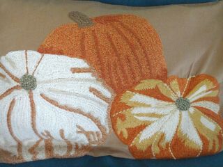 Retired Pottery Barn Embroidered Pumpkin Lumbar Fall Orange/tan Pillow,  Tag