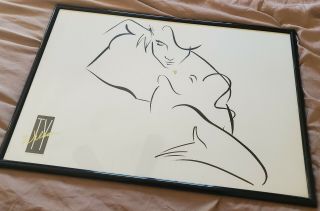 Black Modernistic Framed Ty Wilson The Kiss Gold Lips Signature 1980 