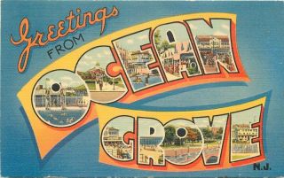 Large Letters Multi View 1940s Tichnor Ocean Grove Jersey Postcard 11458