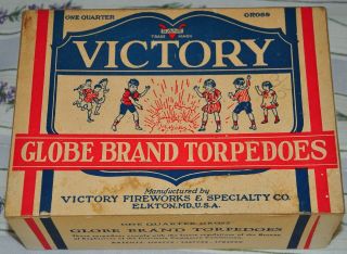 Early Victory Fireworks Empty Globe Brand Torpedos 1/4 Gross Box Elkton Md Vg