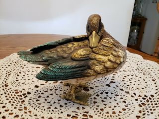 Vintage Arthur Court Mallard Duck W/ Brass Beak & Feet