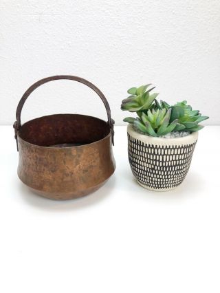 Vintage - Antique / Hammered Copper / 8” Pot - Cauldron / With Handle