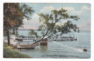 C1910 Lake Geneva Wi Dock At Holiday Home Boats Vintage Postcard Wisconsin Old