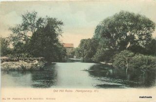 C - 1905 Montgomery Illinois Old Mill Ruins Hand Colored Postcard 7284