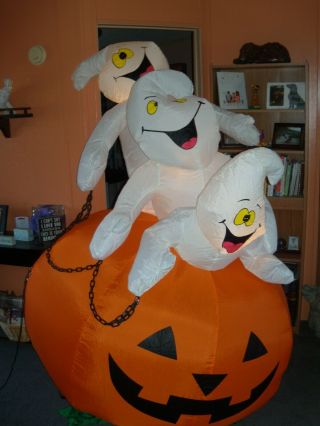 Gemmy Airblown Inflatable Halloween Ghost Trio and Pumpkin,  8 ft.  tall 3