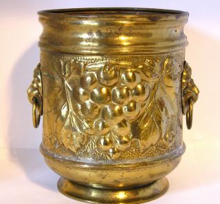 Vintage Copper Planter By Lombard Ornate Grapes W/lion Head Handles England