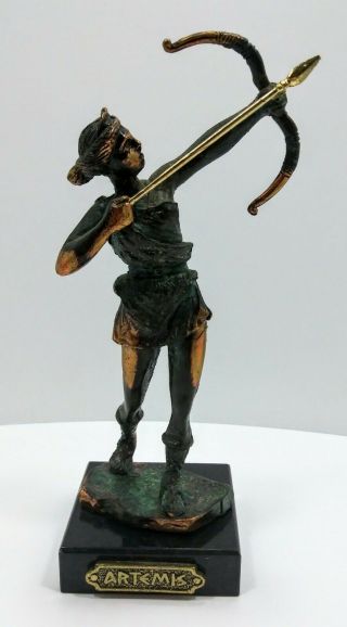 Vintage Artemis Small Bronze Copper Statue 7 " With Marble Base