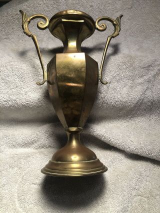 Vtg Solid Brass Urn Vase Trophy Shaped W Handles - Hallmark On The Bottom