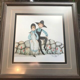 1987 Framed P Pat Buckley Moss Print Happy Together 759/1000 Signed 13.  5 " X 14 "