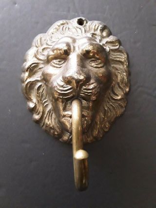 Older Metal Lion Head Wall Hook,  Brass Finish