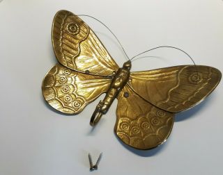 Vintage Fritz Brass Butterfly With Hook Home Garden Patio Decor Heavy 12 " X 7 "