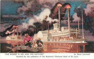 Artist Impression 1950s Mississippi River Steamboat Lee Natchez Postcard 5465