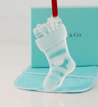 Tiffany & Co.  Frosted And Clear Crystal Christmas Stocking Ornament
