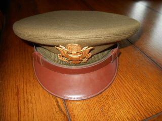Vintage Ww2 Us Army Military Officer Wool Dress Hat Visor Cap Cavalry Strap