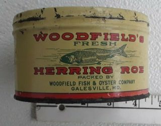 Vtg Woodfield Fish & Oyster Company Herring Roe Tin Can Galesville Md No Lid