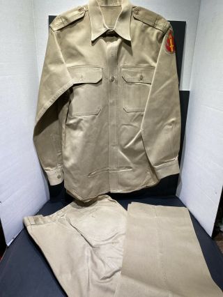 Vintage Wwii Style Us Army Khaki Uniform:shirt&pants 1954 63rd Infantry Div.