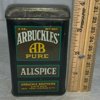 Antique Arbuckles Allspice Spice Tin Litho Can Ab Brand Vintage Grocery Store