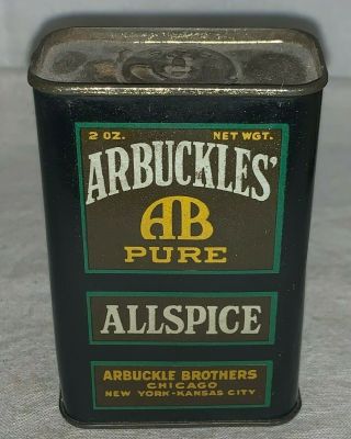 ANTIQUE ARBUCKLES ALLSPICE SPICE TIN LITHO CAN AB BRAND VINTAGE GROCERY STORE 3