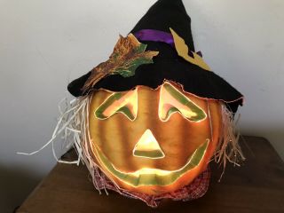 Halloween Fiber Optic Color Changing Pumpkin Jack O Lantern Scarecrow Hat 10 "