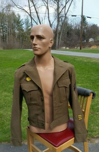 Vintage Us Army Ww2 Or Korea Era Ike Jacket With Unknown Patches Wool Size 38r