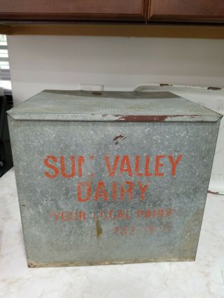 Vintage Sun Valley Dairy Metal Milk Home Delivery Box Advertisingacorn Indiana