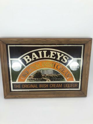 Viintage 1981 Baileys Irish Cream Liqueur Framed Mirror Black Glass 14 " X 20 "