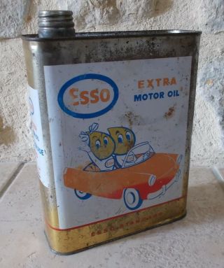 Vintage France French Oil Can Tin Esso Extra Motor Oil Auto Old 2 L 2