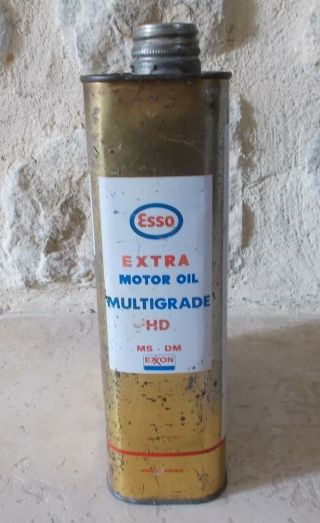Vintage France french oil can tin ESSO Extra Motor Oil auto old 2 L 2 2