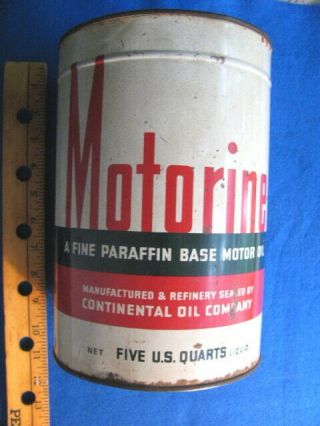 Vintage,  Empty 5 Quart,  Continental Oil Motorine Motor Oil Can