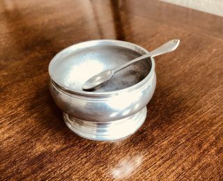 Colonial Williamsburg Kirk Stieff Pewter Salt Cellar/sugar Dish And Spoon
