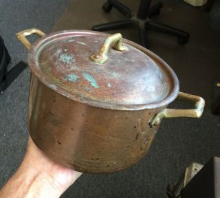 Vintage 8 Inch Copper & Brass Cooking Pot Kitchen