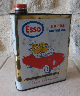 Vintage France French Oil Can Tin Esso Extra Motor Oil Auto Old 2 L 4