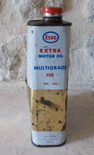 Vintage France french oil can tin ESSO Extra Motor Oil auto old 2 L 4 2